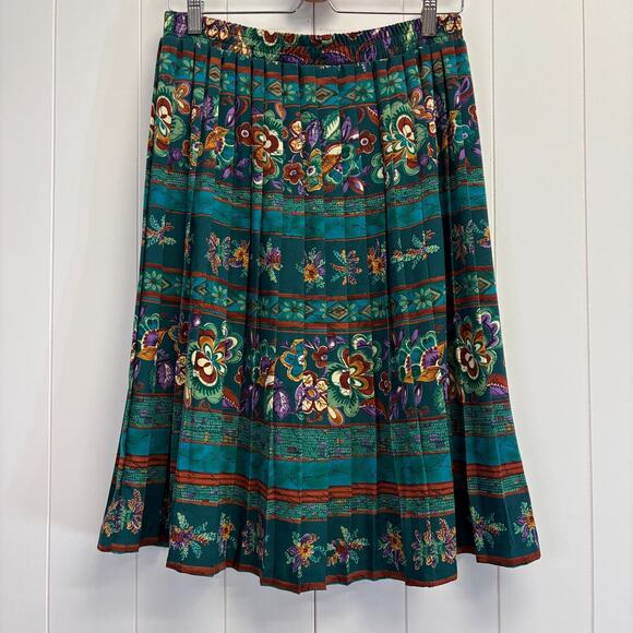 Vintage GW Graff Women's Classic Floral Secretary Pleated Skirt Size 12 Artsy - Picture 1 of 10